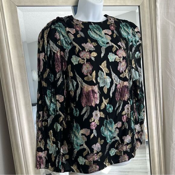 PATRA 1980s Vintage Top Wrap Style Black Metallic Multi Color Floral Cocktail M. - Picture 9 of 11